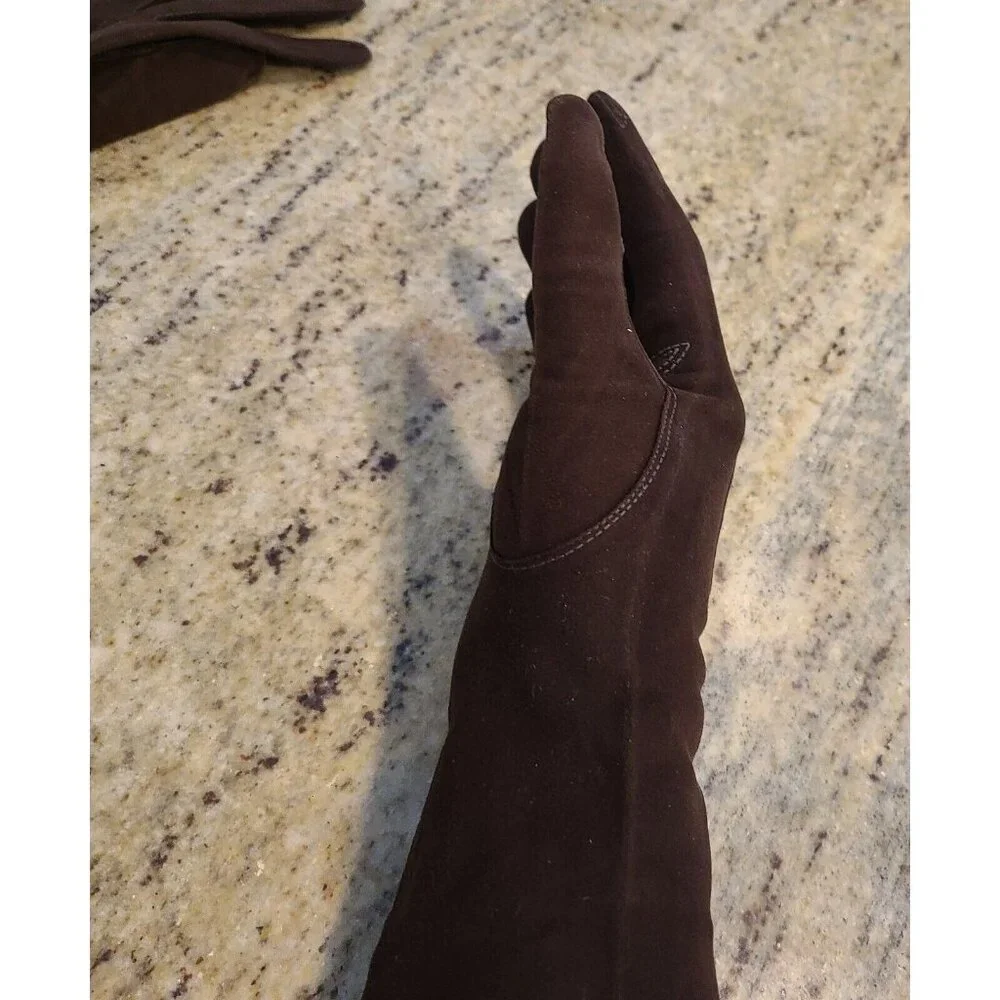 Vintage Womens Size M 6 3/4 Brown Suede Leather Formal 10.5